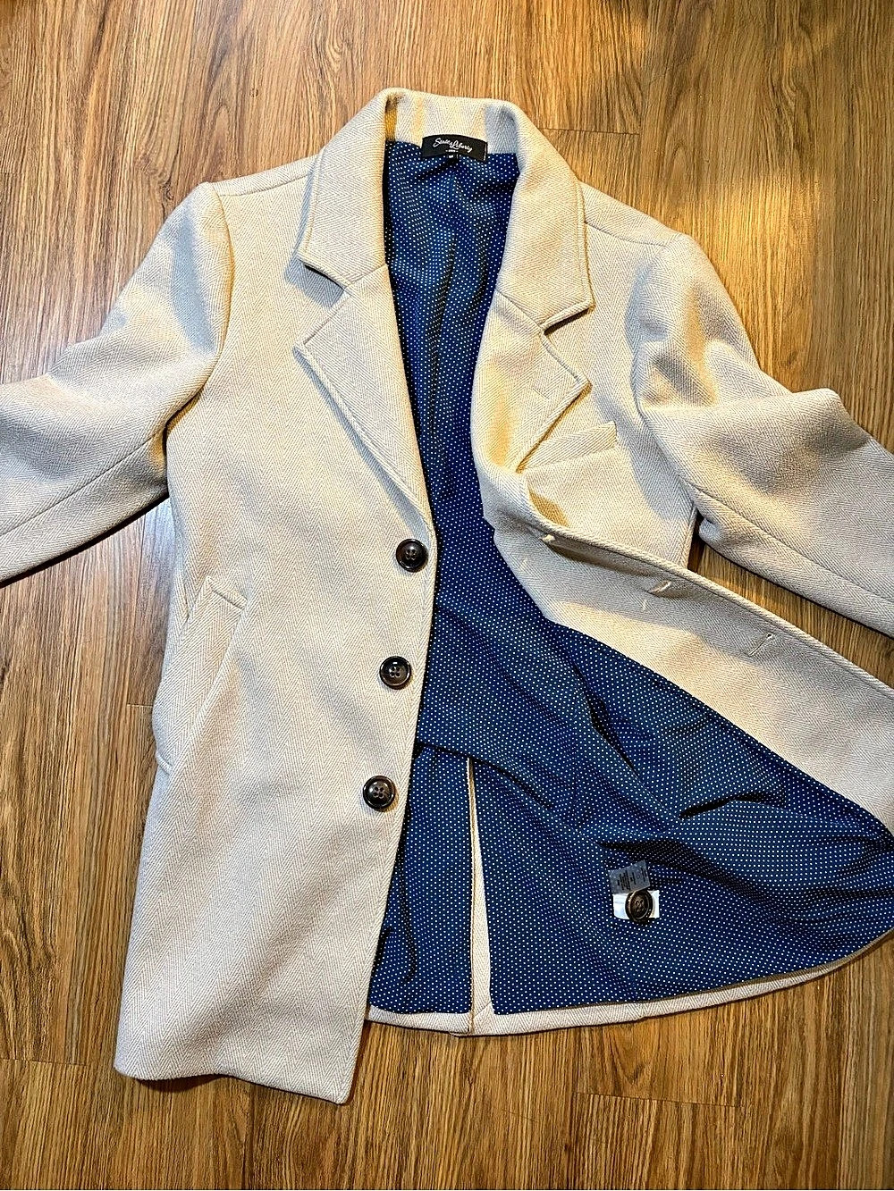 State & Liberty Herringbone Button Coat in Cream Like New
